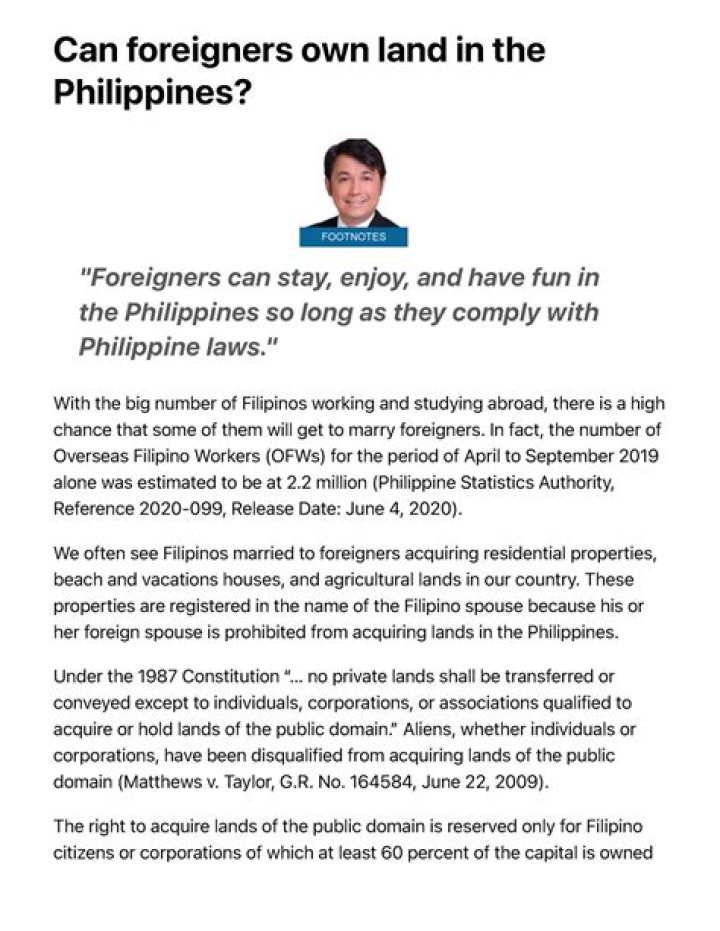 Can former Filipino own land in the Philippines?